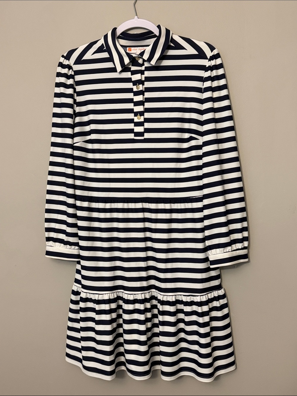 Jude Connally Blue White Striped Polo Dress Medium